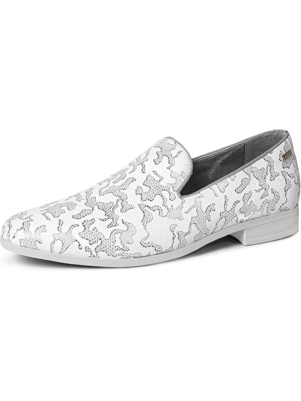 Men's Snake Silver Round Toe Tuxedo Slip On Comfortable Elegant Dress Loafers